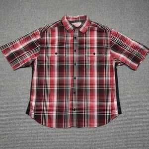 Wolverine Mens Short Sleeve Plaid Button Down Work Shirt Red Black Mesh Size XL